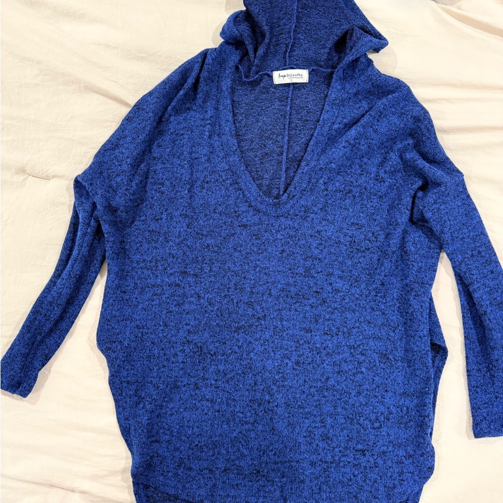 Impressions Royal Blue Hooded V-Neck Sweater